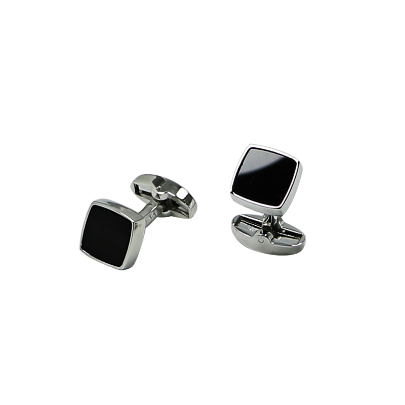 Black Agate Square Flat Shirts Cuff Links